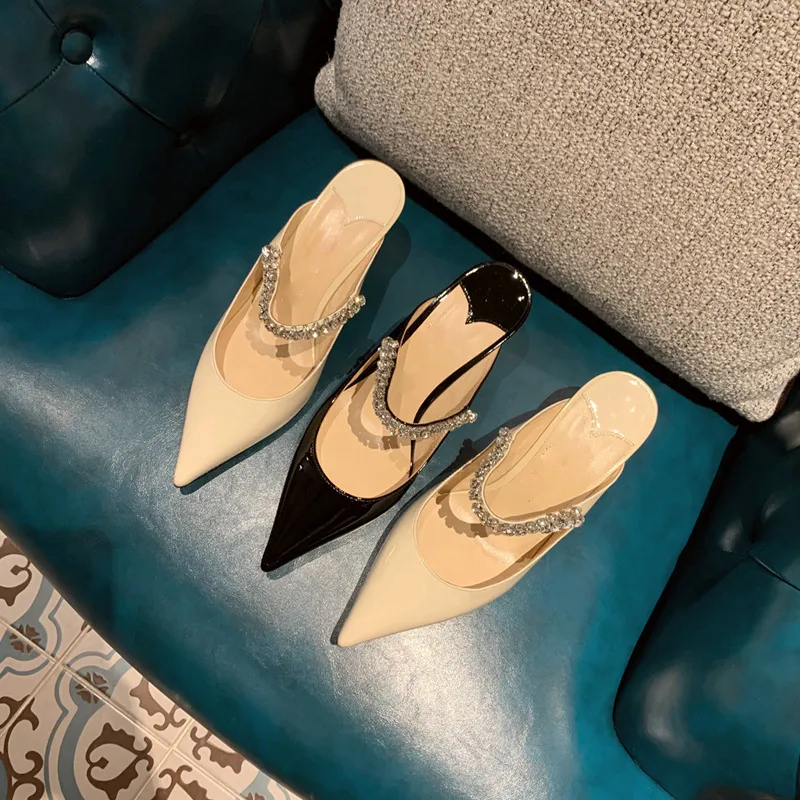 BE87104_0.webp Summer half shoes fine-root genuine leather slippers - Image 1