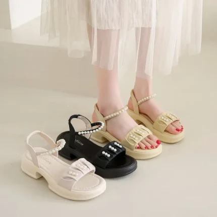 Thick crust pearl sandals high-heeled skirt for women